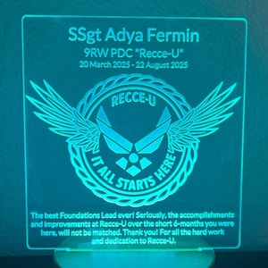Customizable LED Military Plaque: Acrylic Award, PCS, Retirement Gift