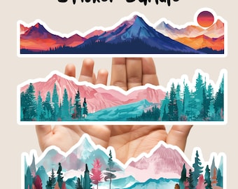 Mountain Sticker Bundle: Pink Teal Sunset, Waterproof Vinyl Decals