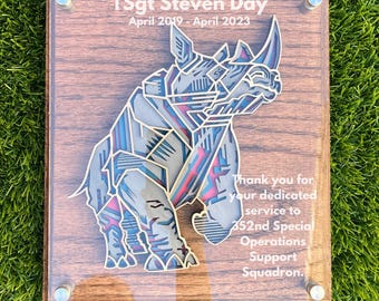 3D Custom Mascot Plaque: Layered Wood Acrylic Plaque, Military Gift, Military Plaque, PCS , promotion gift, retirement gift