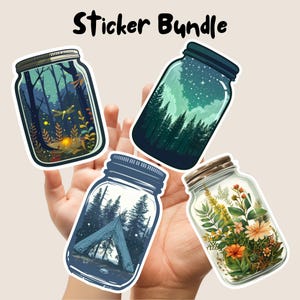 Forest Mason Jar Sticker, Die Cut Label, Mini Sticker, Car Window Decal, Vinyl Sticker, Floral Car Decal, Botanical Sticker, Laptop Label