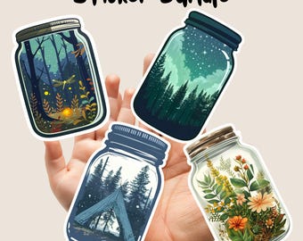 Forest Mason Jar Sticker, Die Cut Label, Mini Sticker, Car Window Decal, Vinyl Sticker, Floral Car Decal, Botanical Sticker, Laptop Label