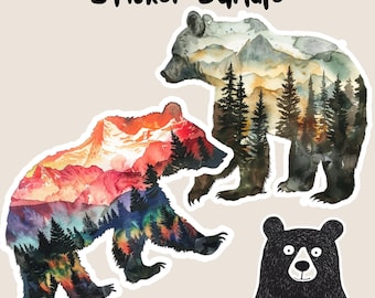 Bear Double Exposure Sticker: Waterproof Vinyl Decal