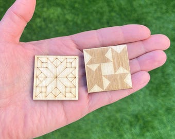 Birch Plywood Quilt Block Fridge Magnets: DIY Craft Set