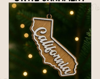 State Christmas Ornament, Christmas Gift Tags, Wood Personalized Tags, Rustic Holiday State Tags, Ornament, Holiday Gift Tags, 3D Xmas Tag