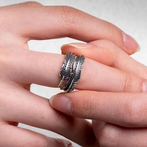 Handcrafted Sterling Silver Feather Ring: Adjustable Size