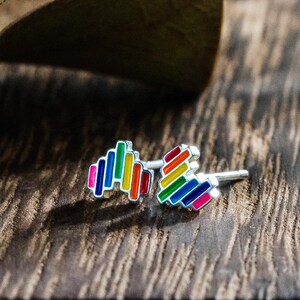 Handmade Sterling silver stud ,rainbow heart earrings, colorful hearts,Hypoallergenic