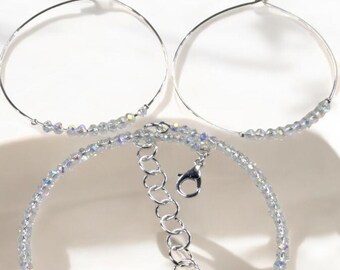 Handmade Glass Bead Jewelry Set – Silver Bracelet & Hoop Earrings