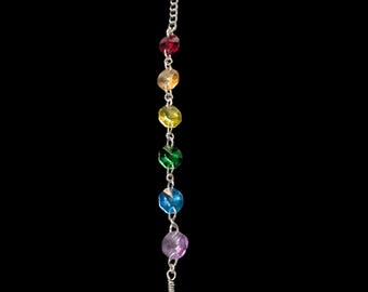 Rainbow Suncatcher Handmade Glass Beaded Metal Chain Hanging Decor for Windows and Gifts