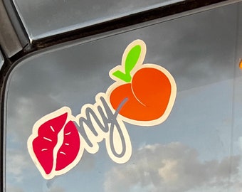 Kiss My Peach Decal – Holographic Vinyl Sticker for Laptop, Car, Water Bottle | Funny Sassy Gift
