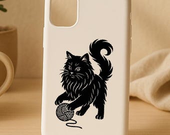 Fluffy Cat Playing with Yarn Vinyl Decal for Cat Moms and Dads – Cute Kitty Sticker for Laptop, Car Window, Phone Case, Mug, Water Bottle