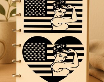 Patriotic Vinyl Decal, Pin Up Girl Sticker, American Flag Vinyl Sticker, Retro Car Decal, Tumbler Sticker, Laptop Decal, Military Gift for H