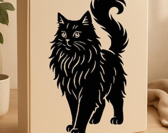 Fluffy Longhair Cat Silhouette Vinyl Decal – Feline Sticker for Cars, Laptops, Tumblers – Cute Gift for Cat Lovers, Cat Moms and Cat Dads
