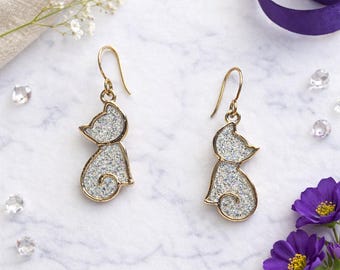 Cat Silhouette Dangle, Titanium or Niobium Nickel-Free Ear Wire Earrings for Sensitive Ears, Choose Your Purr-fect Color Combination