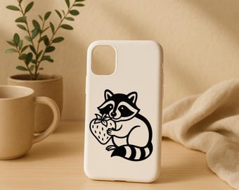 Raccoon Eating Strawberry Sticker Vinyl Decal – Funny Trash Panda Sticker for Car Window, Laptop, Tumbler, Toolbox, Water Bottle, or Journal