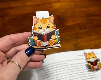 Magnetic Cat Bookmark – Cute Laminated Page Marker for Book Lovers & Cat Fans | Handmade Double-Sided Gift for Readers