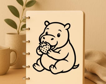 Pygmy Hippo Eating Strawberry Sticker/ Vinyl Decal – Funny Cute Animal Sticker for Car Window, Laptop, Tumbler, Toolbox, or Water Bottle