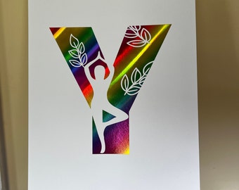 Unique Foil Print of Alphabet Poses - Yoga Silhouettes Wall Art