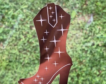 Starry Cowgirl High Heeled Boot with Decal - Two Layer Adhesive Vinyl Decal - Holographic vinyl, Western Theme