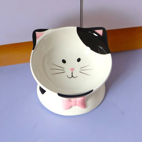 Cute Cat Bowl Personalized Pet Bowl Ceramic Cat Bowl Elevated Cat Food Bowl Cat Water Bowl Custom Cat Bowl Personalized Pet Lover Gift