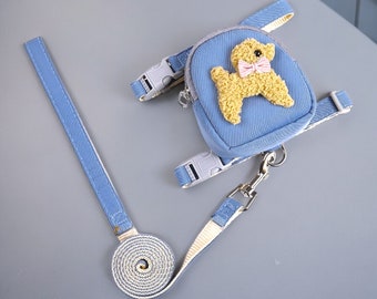 Dog Backpack Harness and Leash Set, Cat Harness, Small Puppy Harness, Personalized, Service Dog Harness Small, Custom, Dachshund Harness