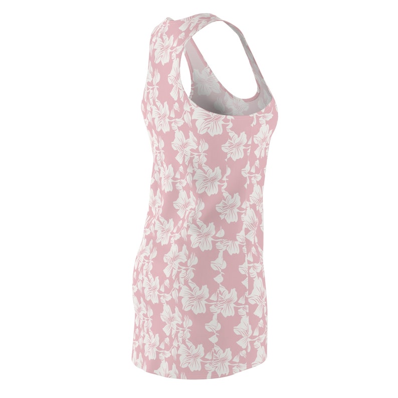 Pink Summer Dress with White Flower Pattern, Women's Raceback Dress, Vacation wear zdjęcie 5