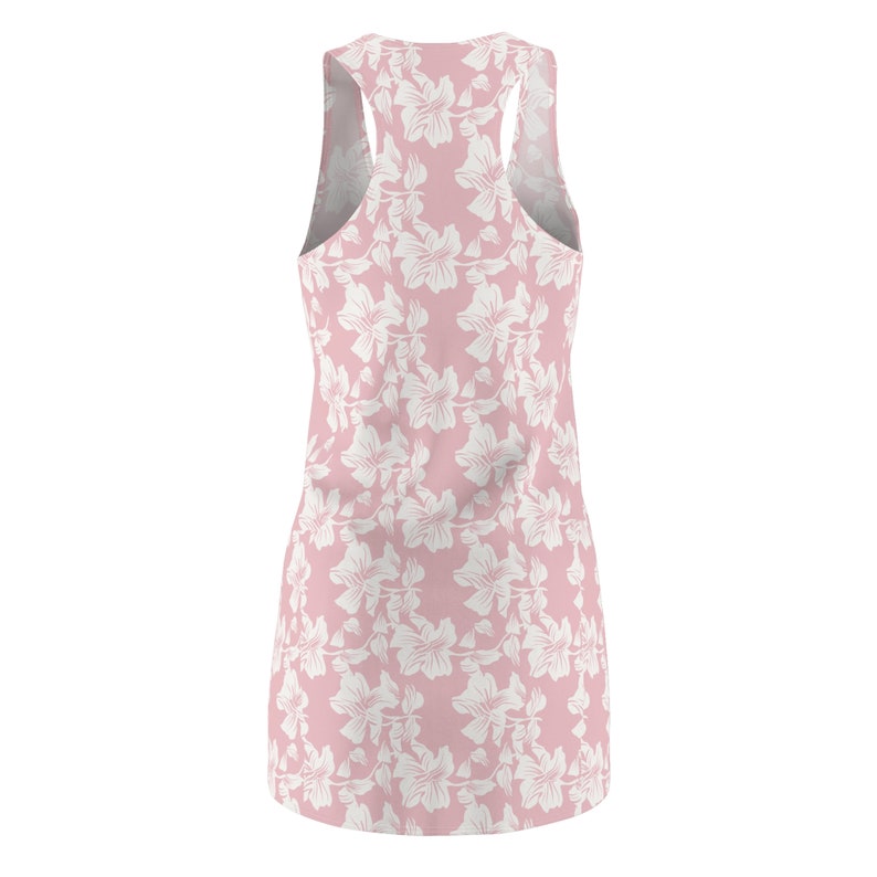Pink Summer Dress with White Flower Pattern, Women's Raceback Dress, Vacation wear zdjęcie 3