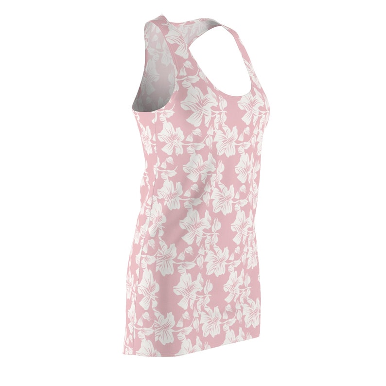 Pink Summer Dress with White Flower Pattern, Women's Raceback Dress, Vacation wear zdjęcie 4