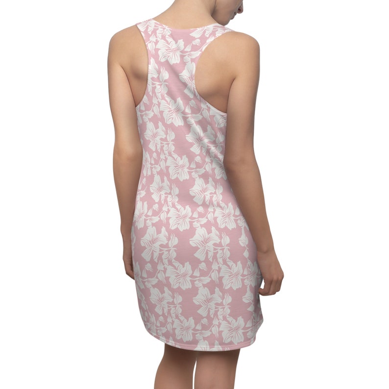 Pink Summer Dress with White Flower Pattern, Women's Raceback Dress, Vacation wear zdjęcie 7