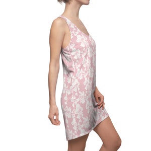 Pink Summer Dress with White Flower Pattern, Women's Raceback Dress, Vacation wear zdjęcie 6