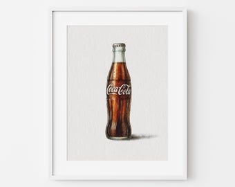 Impressão artística de garrafa de Coca-Cola vintage: decoração de cozinha retrô (download digital)