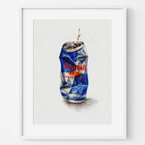 Red Bull drink art print poster wall art kitchen art print energy drink pop art crushed can art