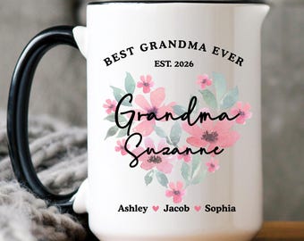 Personalized Grandma Mug Gift, Custom Grandmother Cup, Grandkids Name Coffee Mug, Best Grandma Ever Est Year, Keepsake Gift From Grandkids