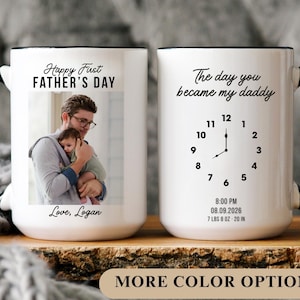 Personalized First Father's Day Photo Mug, Custom New Dad Coffee Cup, Birth Stats Keepsake