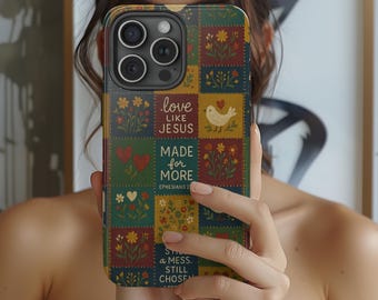 Christian Patchwork Phone Case, Bible Verse Floral Design, iPhone 17 16 13 14 13 Pro Max Case Samsung Pixel Magsafe,  Religious Gift For Her