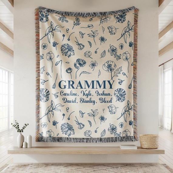 Personalized Grandmother Woven Blanket, Custom Grandma Throw, Nana Floral Blanket, Best Gift For Grandparents, Birthday Gift For Mom