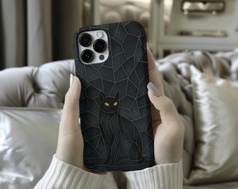 Black Cat Phone Case Stained Glass Effect Case Gothic Cat Case Halloween Phone Case Dark Stained Glass Design Spooky Cat Aesthetic Magsafe