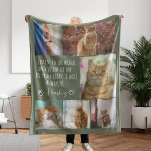 Manta conmemorativa para gato, manta con foto de perro y gato con texto, manta con foto personalizada con nombre, regalo de recuerdo de pérdida de mascota