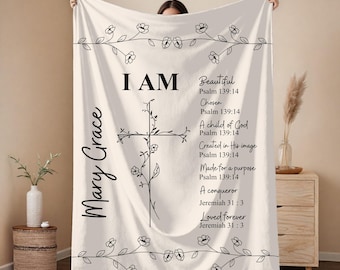 Bible Verse Blanket Personalized, Custom Name Christian Fleece Blanket, Scripture Baby Gift, Faith Nursery Decor, Godchild Keepsake Blanket