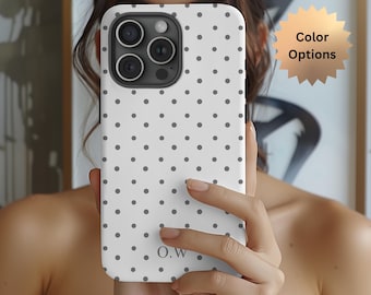 Personalized Polka Dot Phone Case, Custom Monogram Initials, Trendy Polka Dot Design, iPhone  17 16 15 14 13 Pro Max, Samsung S25 S24,Pixell