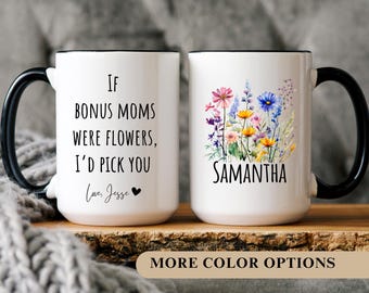 Personalized Bonus Mom Mug Gift, Custom Stepmom Coffee Cup, Floral Bonus Mother Keepsake, Mother’s Day Gift, Blended Family Mug