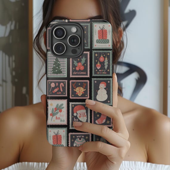 Christmas Phone Case Retro Postage Stamp case Festive Design for Holiday Spirit IPhone 16 15 14 13 12 11 Pro Max Case Samsung Pixel Magsafe