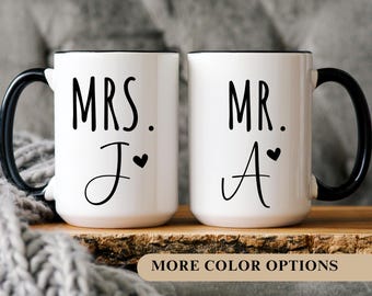 Couple Initial Mugs, Custom Monogram Mug, Personalized Initial Mug, Engagement Mug Gift, Wedding Initial Mug, His and Hers Mug, Couple Gift