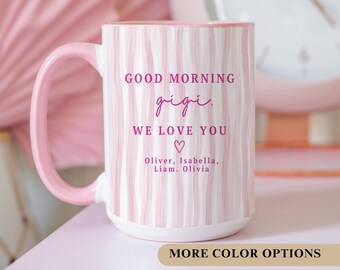 Personalized Gigi Mug, Striped Coffee Mug, Custom Grandkids Name Mug, Mother’s Day Gift For Gigi From Grandkids Keepsake Cup