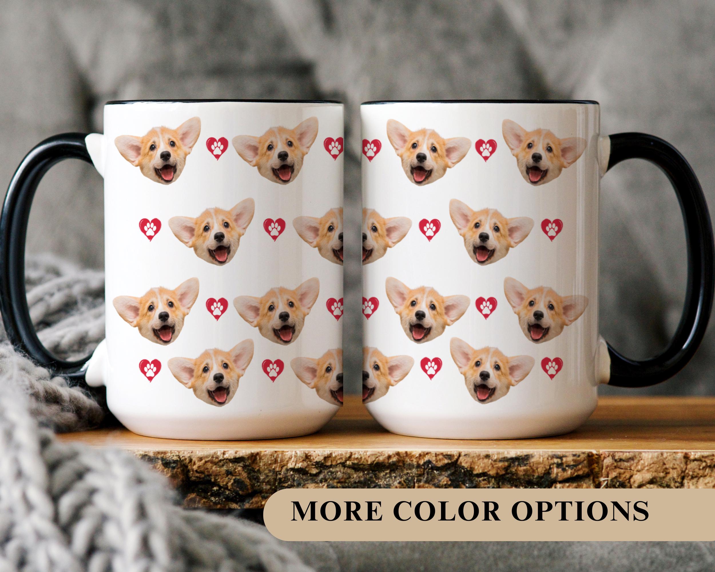Custom Dog Face Mug Personalized Pet Photo Cup Gift for Dog Lovers Funny Puppy Coffee Mug with Paw Heart Pattern Pet Owner Gift for Her Him