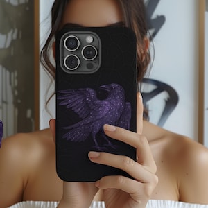 Purple Raven Phone Stained Glass Effect Case Raven Phone Case Raven Lover Gift Gothic iPhone Cover for Galaxy S25 24 IPhone 14 15 16 Pixel