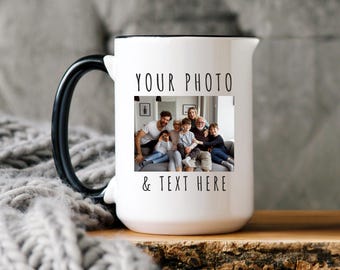 Custom Photo Mug with Text – Personalized Family Picture Coffee Cup Gift for Grandma, Grandpa, Mom, Dad, Christmas or Birthday