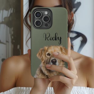 Portrait iPhone Samsung Galaxy, Pet Phone Case with Custom Photo, Personalized Dog Cat Name, Illustration Case, Pet Loss, Sympathy Gift