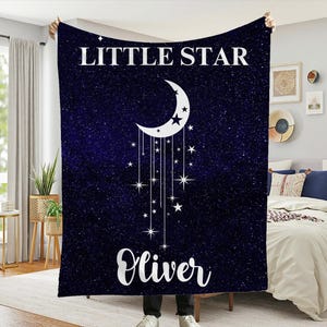 Little Star Blanket, Personalized Moon Blanket, Custom Name Baby Blanket,Celestial Theme Blanket,Dreamy Night Toddler Blanket,Grandkids Gift