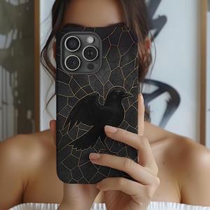 Stained Glass Effect Crow Case Gothic Crow Phone Case Raven Cover Raven Lover Gift Gothic iPhone Cover for Galaxy S25 24 IPhone 15 16 Pixel