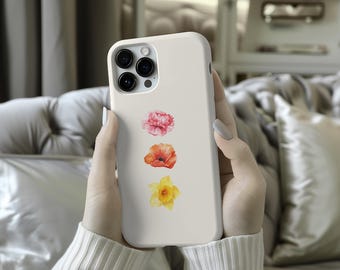 Custom Birthflower Phone Case, Floral Phone Case, Minimalist Cover, iPhone 16 15 14 13 Pro Max Plus, Samsung Galaxy S25 S24 S23 S22, Pixell